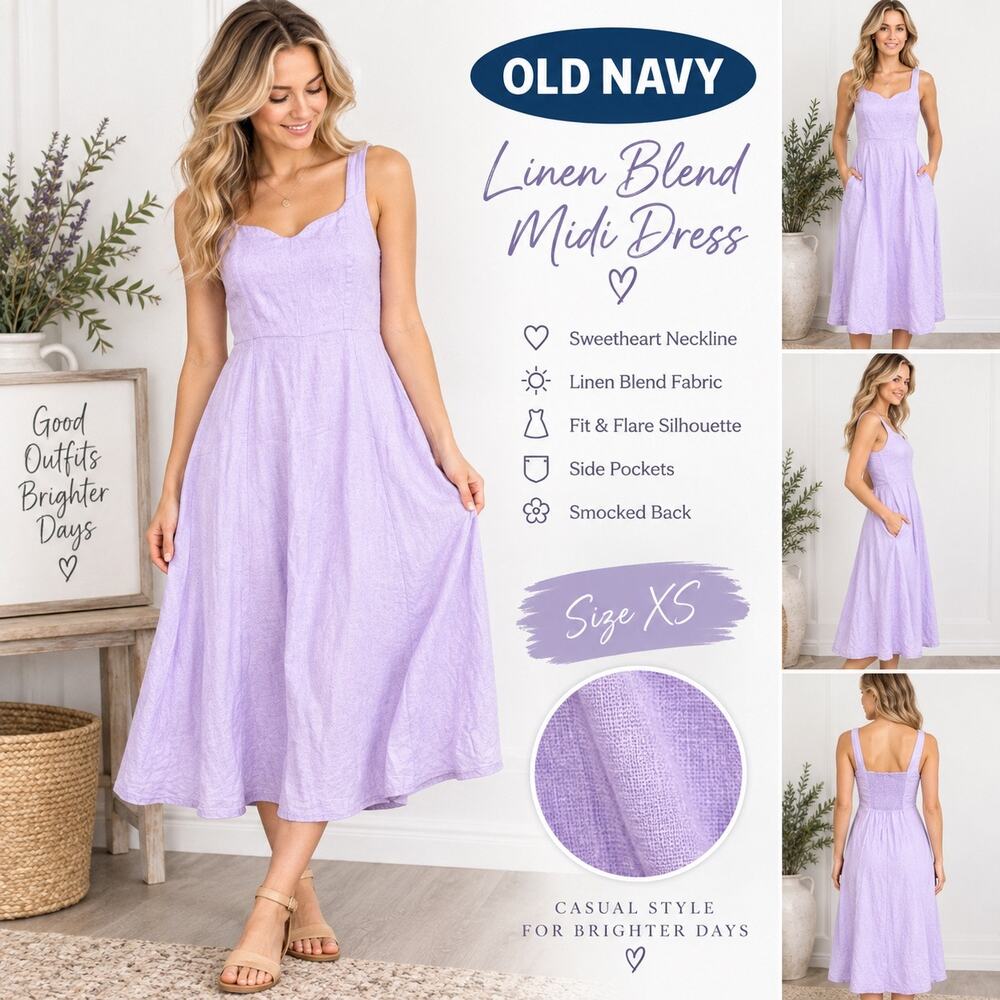 Old Navy Womens Linen Blend Sundress Midi Sweetheart Neckline Lavender Purple XS
